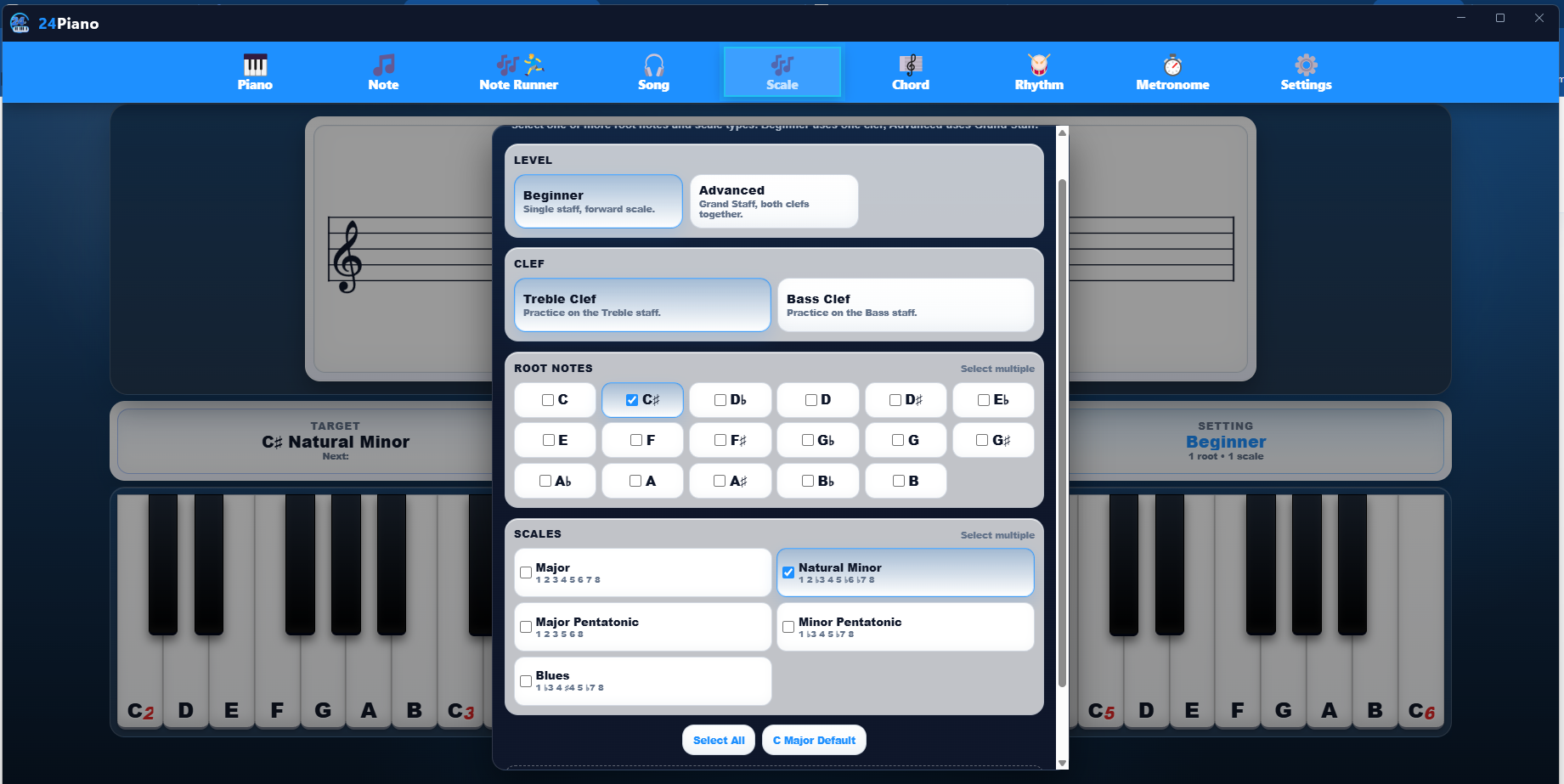 24Piano scale settings screenshot