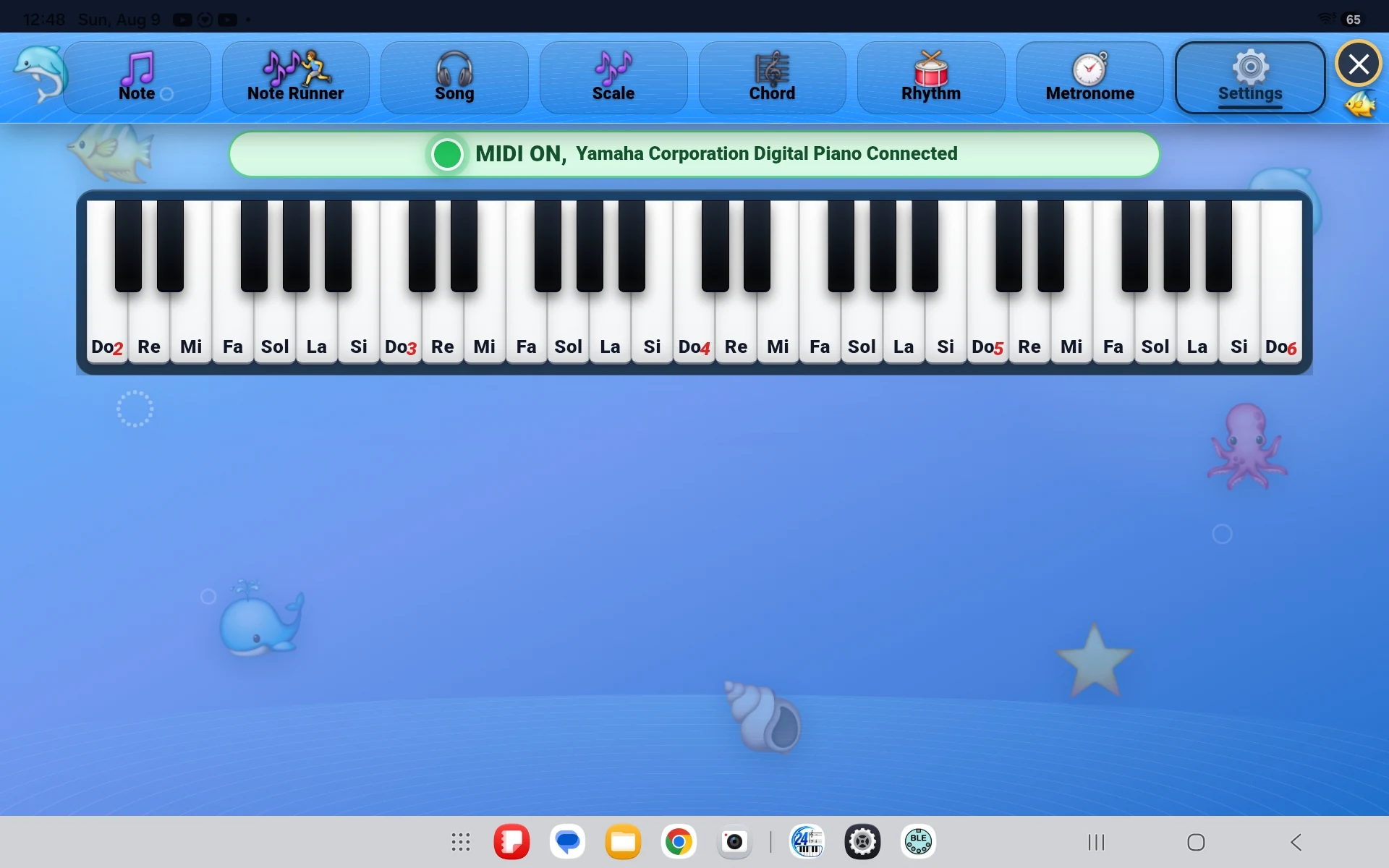 24Piano Android tablet with a MIDI keyboard connected