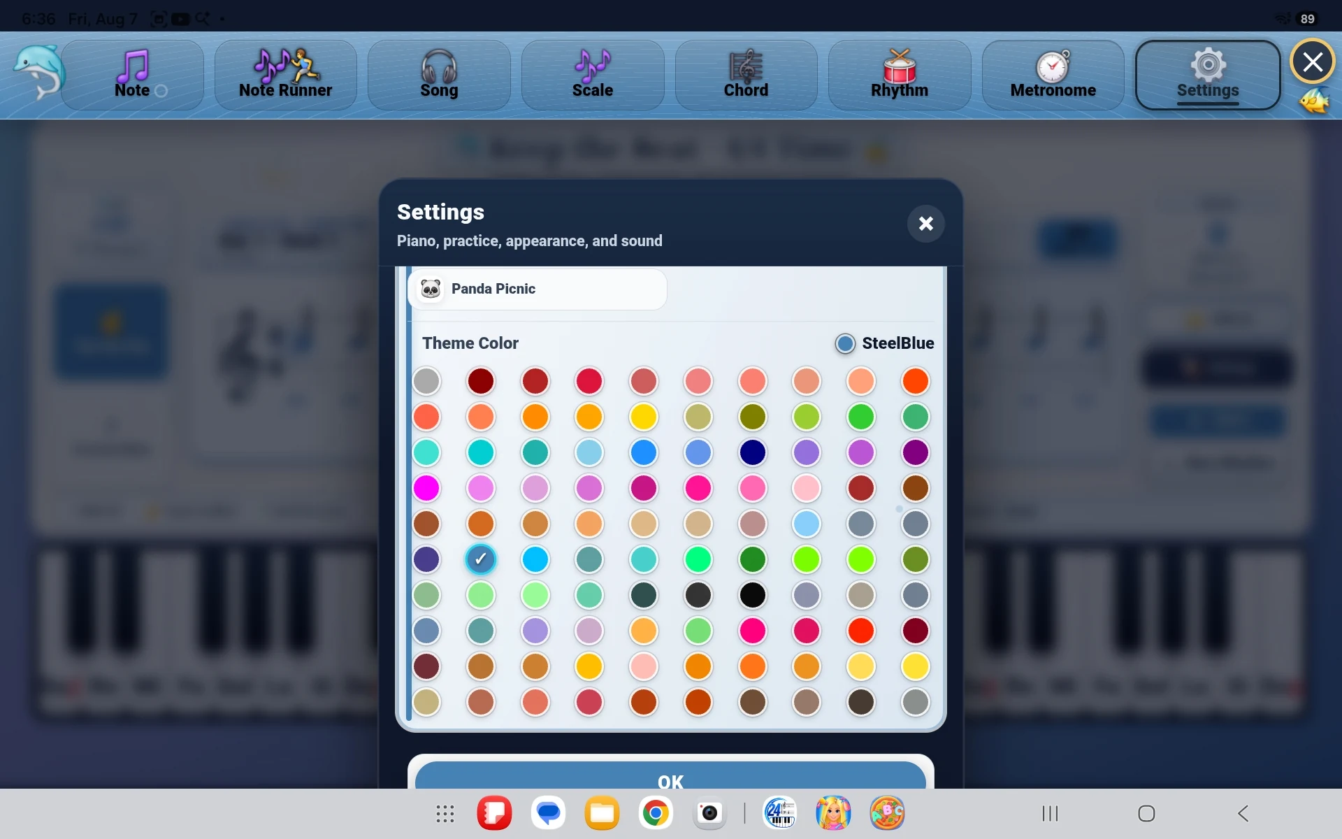 24Piano Android tablet theme color selection