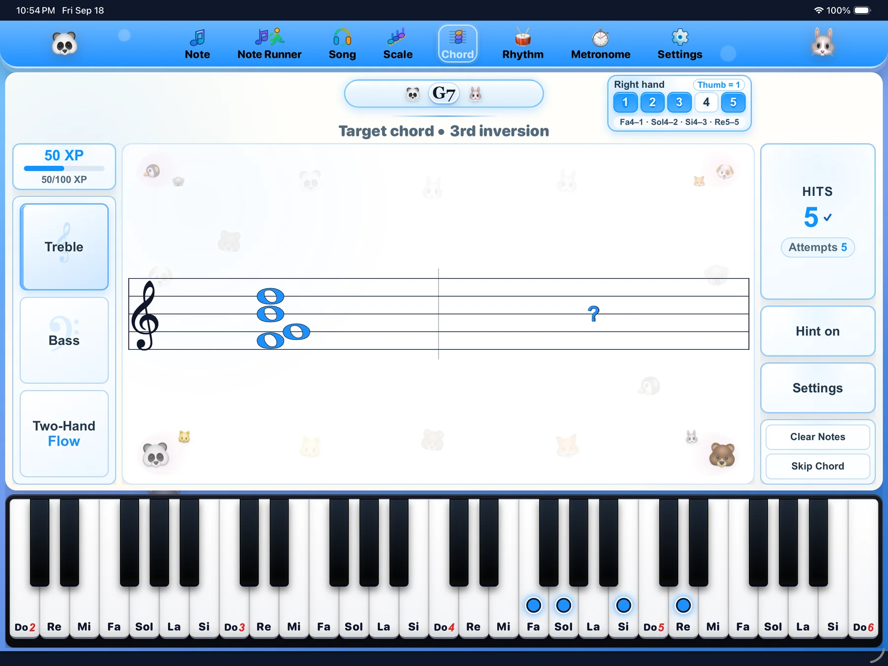 24Piano chord practice on iPad
