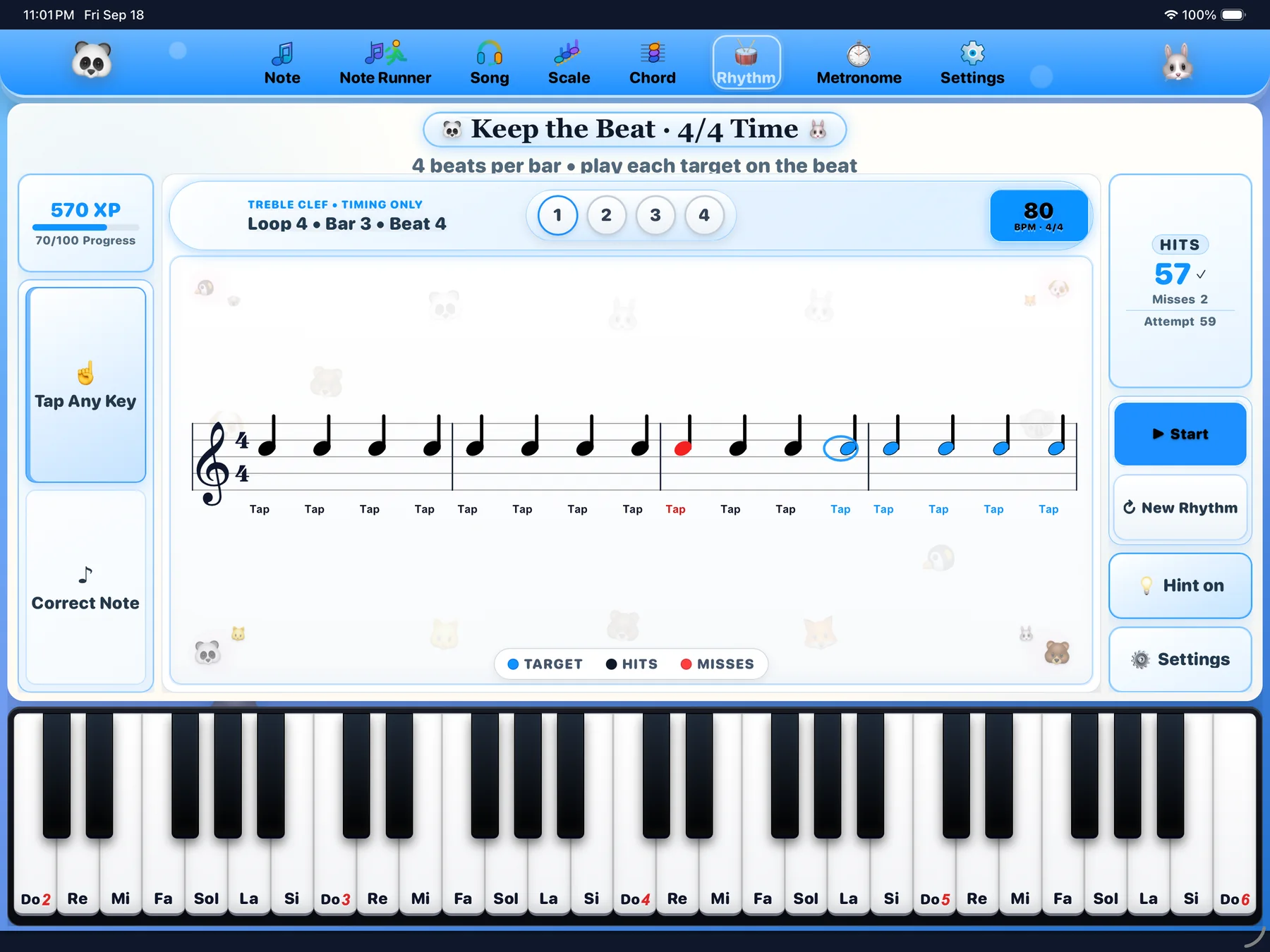 24Piano rhythm practice on iPad